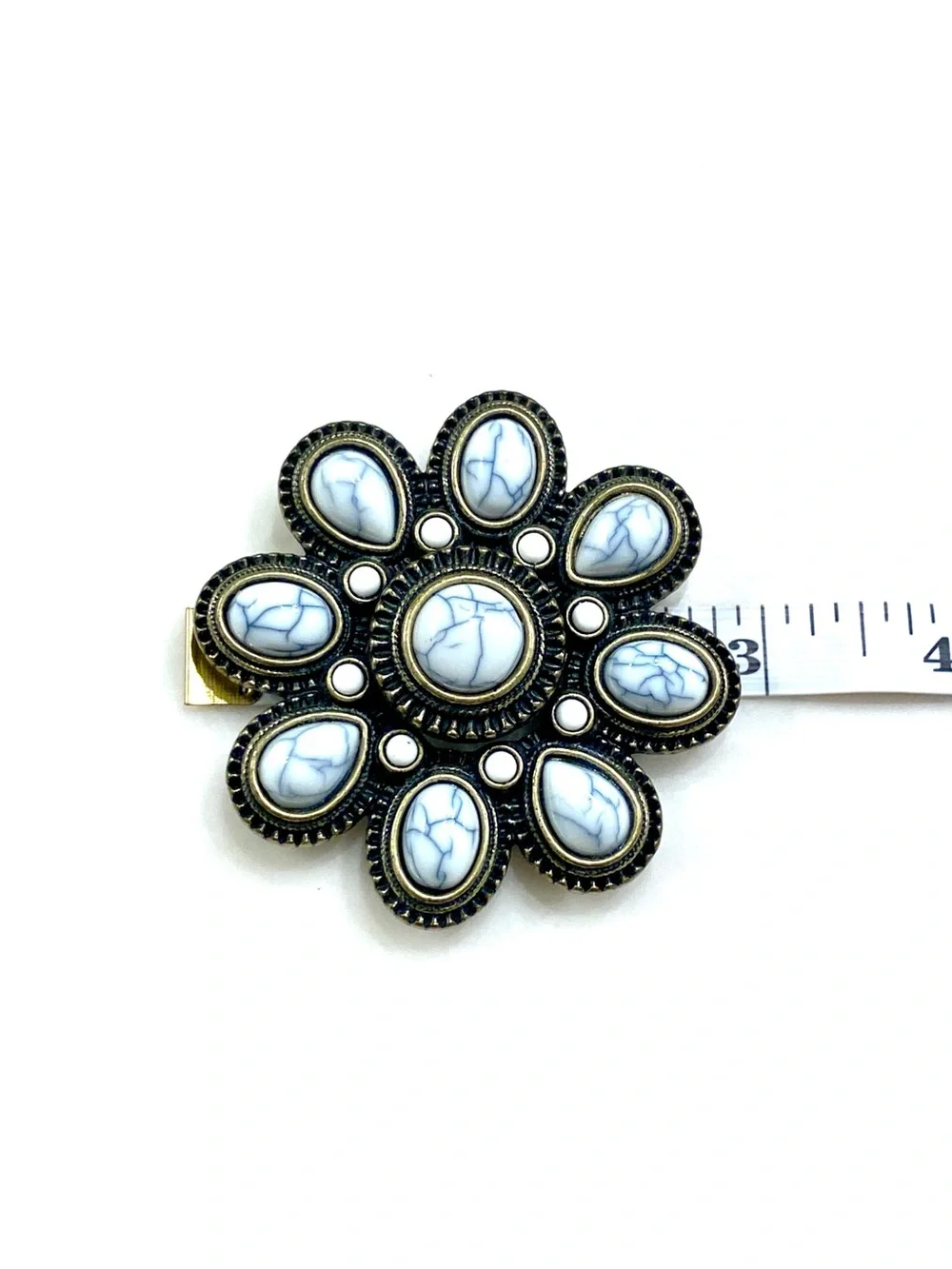 Premier Designs White and Blue Marbled Floral Brooch